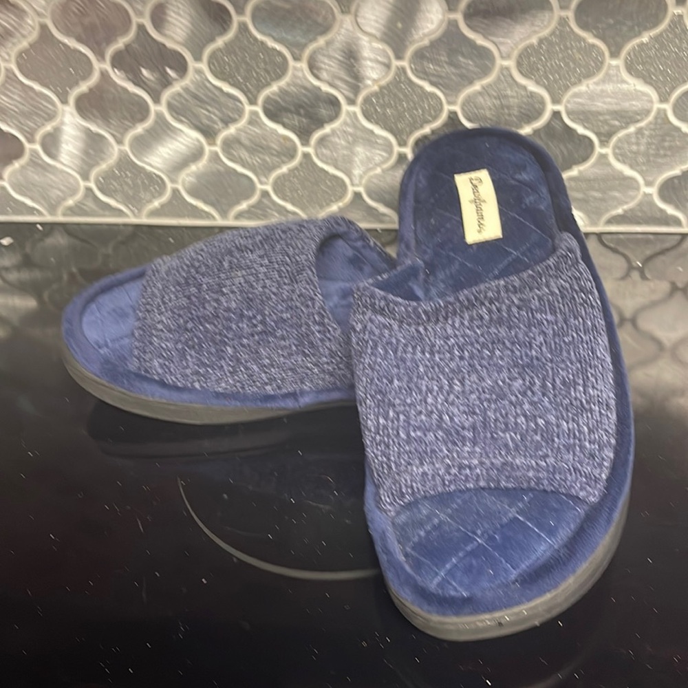 Dearfoams navy velour slides 11-12